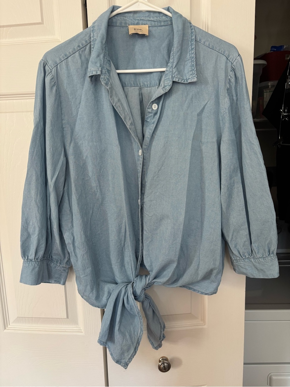 Light Blue Tie-Front Button Shirt - Women